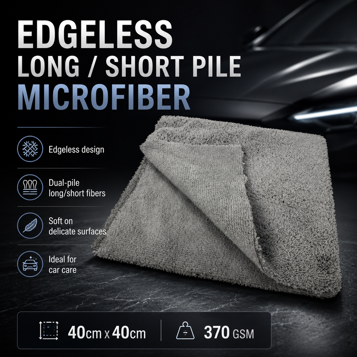 Edgeless Long-Short Pile Microfiber 40cm x 40cm 370GSM