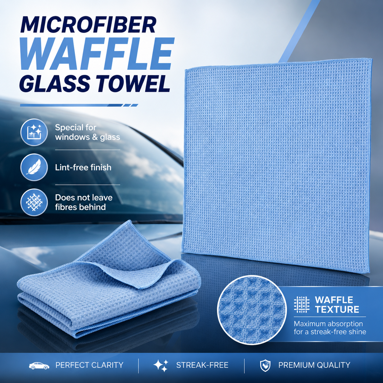 Glass Towel - High-quality microfiber waffle towel 40x40